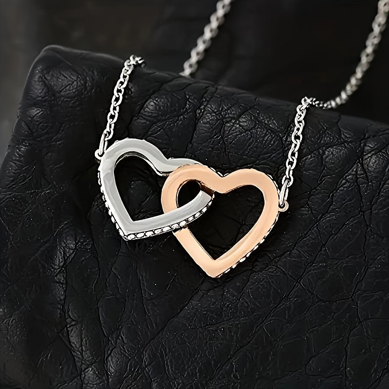 Stylish Double Heart Pendant Necklace, Gift Box Included